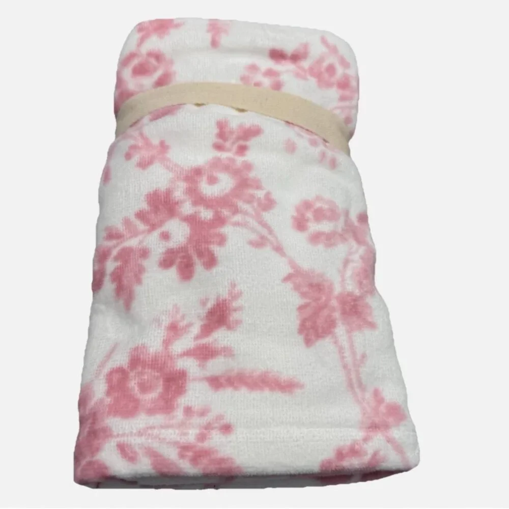 4pc Laura Ashley Pink Toile Floral Velour Bath Hand Towel Set Flowers NEW